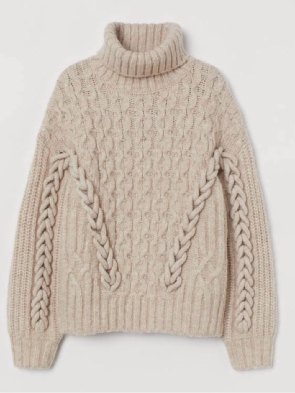 H&M Beige Cable-Knit Turtleneck Sweater